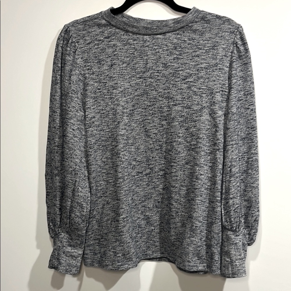 Ann Taylor LOFT 100% Cotton Heather Gray Long puff Sleeve Top Loft  crew neck